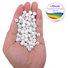 LPBeads 100PCS 8mm Natural White Howlite Beads Gemstone Round Loose Beads for Jewelry Making with Crystal Stretch Cord