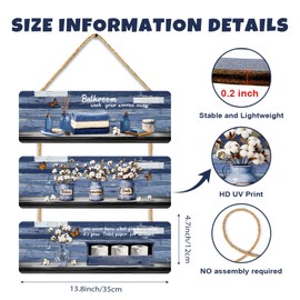 Pigort Rustic Bathroom Wall Decor Wooden Soak Relax Unwind Breathe Plaque Wall Arts Decorations Cutout Farmhouse Sign for Toilet Dressing Room Laundry Room (Blue)