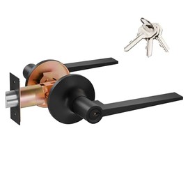 MANREN Modern Door Handle,Black Door Lever,Modern Privacy Door Levers(for Bedroom Bathroom),Universal Handing, Heavy Duty Door Handle(MR903) (with Key)