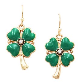 Rosemarie & Jubalee Women's Lucky 4 Leaf Clover Shamrock St Patrick's Day Enamel Dangle Earrings, 1.25" (Gold Tone)
