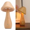 Pilzlampe aus Holz, 3 Farben LED Nachttischlampe mit USB-Aufladung Kabelloses