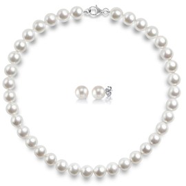 Collar de Perlas Mujer 6MM/8MM Collar y Aretes de Perlas Redondas Elegante, Collar de Perlas para Boda, Collar de Perlas Blancas de 16 a 20 pulgadas, Joyería de Moda, Regalos para Mujer (8MM, 18'')