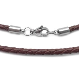 Loralyn Designs 3mm Men's Brown Braided Leather Necklace Cord with Stainless Steel Lobster Clasp (18 Inches)