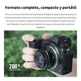 TTArtisan 50mm F2 Metal Bodied Lens Compatible with Sony E Mount (Full Frame) - Black
