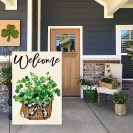 AVOIN colorlife St Patricks Day Garden Flag 12x18 Inch Double Sided Outside, Lucky Shamrocks Clovers Welcome Yard Outdoor Decoration