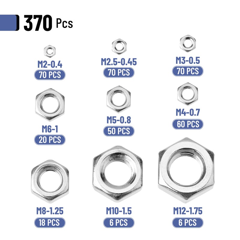 Mr. Pen- Metric Hex Nuts Assortment Kit, 370 pcs, Stainless