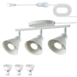 vivihobb 3 Light Plug in Track Lighting Kit,Modern Plug in Ceiling Light Fixture,16.4ft Cord,Timer & Dimming Switch,3 Way Ceiling Spot Lighting,Flexibly Rotatable Light Head (White)