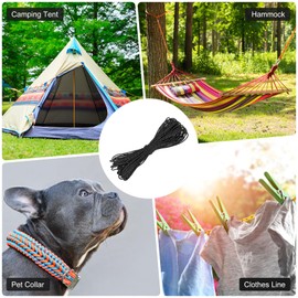 TIXIPEM 2 mm 66FT Reflective Guyline Camping Paracord [1PCS] - Guy Lines Ultralight Thin Cord Rope 3 Strands Paracord Use for Camping Tents & Tarps & Hiking - [Black]