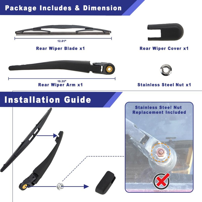 Rear Windshield Wiper Arm Blade Assembly Kit Compatible with 2005-2012