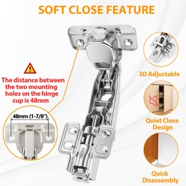 TamBee 175 Degree Hinges Frameless Cabinet Doors Hinges 48mm Concealed Hydraulic Adjustable Soft Closing Nickel-Plated Steel Buffer Dampers for Kitchen Corner,1 Pair/2Pcs (Full Overlay)