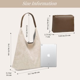 Suede Bags for Women Large Hobo Bags Suede Purse Suede Tote Bag Retro Trendy Shoulder Bags for Travel Shopping Work Beige