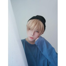 Hawkko Men's Wig, Short, Harajuku, Handsome, Natural, Small Face, Heat Resistant, Popular, Fashion, Fluffy, Unisex (Beige)