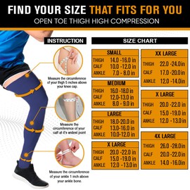 Doc Miller Thigh High Open Toe Compression Stockings 15-20mmHg for Varicose Veins, Pregnancy Support Open Toe Thigh High Compression Socks for Women and Men (Dark Blue, X-Large)