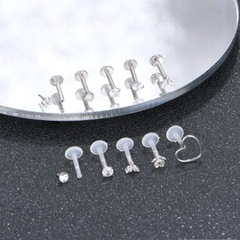 VFUN 16G Tragus Earrings Mixed Styles Bioflex Stainless Steel Lip Rings Labret Piercing Clear Helix Piercing Threadless Lip Stud Rings 10PCS 8MM