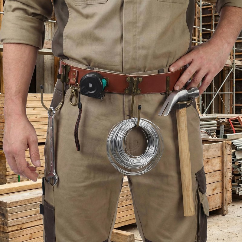 Sunnymove Adjustable Tool Belt with Hooks Heavy Duty Brown Leather