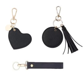 Everwish Creations Leather Keychain Black Trio – Tassel, Wristlet, Heart-Shaped Keyrings for Women | Stylish Saffiano Leather Keychains for Keys and Bags | Lightweight and Durable Keychain Set