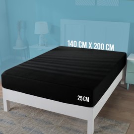 Utopia Bedding Jersey Fitted Sheet, Black, 140 x 200 cm - 25 cm Cuts for Thick Mattresses, Flat Sheet, Polycotton