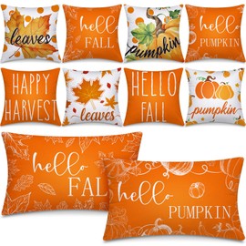 Newwiee 10 Piece Fall Throw Pillows Covers Decorations Autumn Pumpkin Maple Happy Harvest Orange Pillow Covers for Couch Sofa
