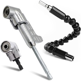 105 Degree Right Angle Drill Bit Holder, 1/4" Hex Shank Driver Angle Extension and Flexible Angle Extension Bit Kit for  & Drill - Colour: 105°, Silver, Set of 3