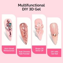 MelodySusie 3D Gel Nail Art 3D Sculpting Gel No Wipe Clear Nail Glue for Molding and Painting Nail Art Designs Stick Rhinestone Gems Chrome Powder Decoration Cured Need 15g