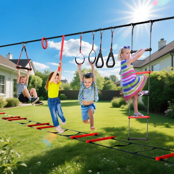 Hapfan 50FT Ninja Warrior Obstacle Course for Kids with Suspension