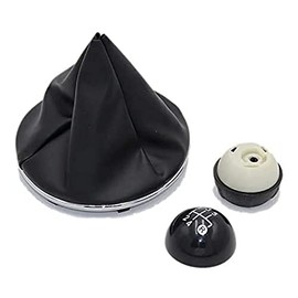 1neiSmartech Gear Knob Set 5 Gears + Faux Leather + Retaining Ring and Frame Chrome-Plated for Gear Lever Replacement Part Compatible with Fiat 500 500C from 2007 to 2015