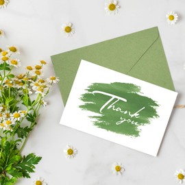 AZAZA Thank You Cards with Green Envelopes Watercolor Design Bulk of 48 Pack,Thank you cards for Bridal Shower Small Business Birthday Tent Cards