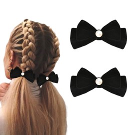 Black Velvet Hair Bow Clips Small Pearl Bow-Knot Hair Clips for Girls Women Velvet Bows for Hair Pins Hairpins Barrettes Pearl Hair Ribbon Bows 2 PCS