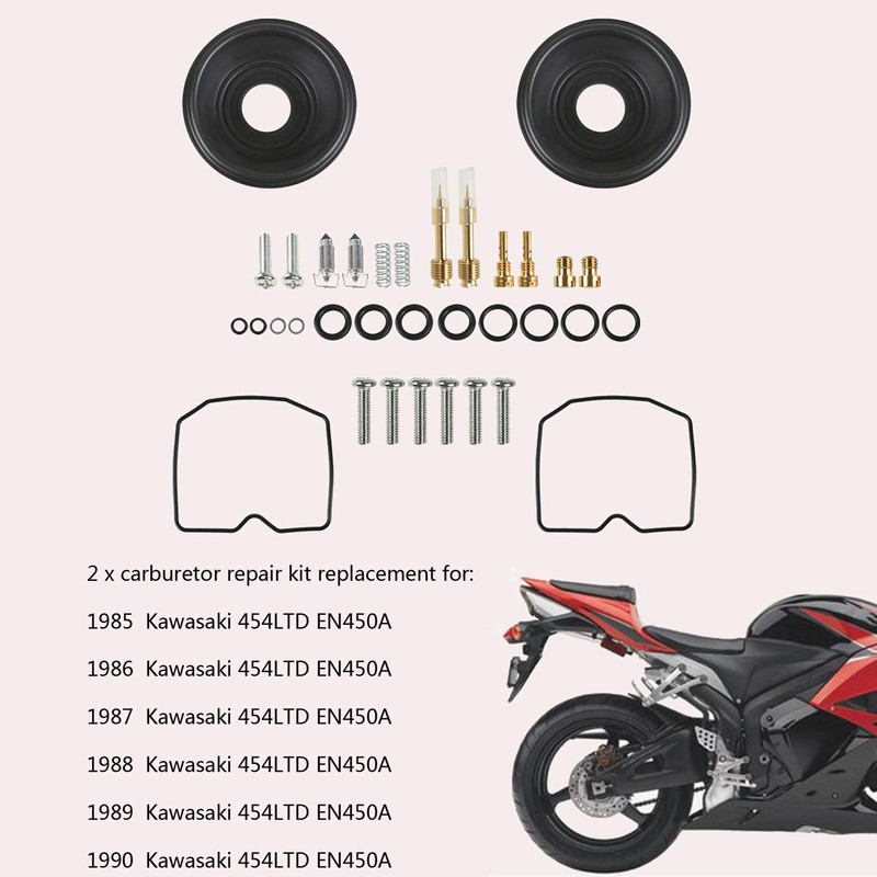 2-Pack Carburetor Carb Repair Kits Replacement for 1985-1990 Kawasaki 454