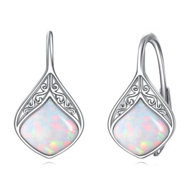 POPLYKE Tear Moonstone Leverback Earrings for Women 925 Sterling Silver Moonstone Dangle Jewellery for Sensitive Ears, Sterling Silver, White opal