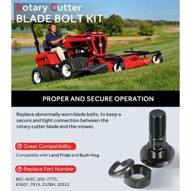 63607 Rotary Cutter Blade Bolt Kit Replacement for Bush Hog Rotary Cutter Blade, 2 Bolts with Nuts & Lock Washers, Replaces 63607, 7919, 252BH, 20322