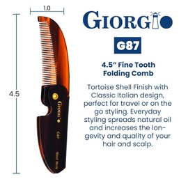 Giorgio G87 4.5 Inch Tortoiseshell Mustache and Beard Comb for Men - Handmade, Saw-cut, Hand Polished Pocket Styling Comb for Everyday Grooming and All Type of Hair Care