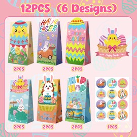 MDCGFOD 12PCS Easter Bags, Easter Paper Gift Treat Bags for Kids, Egg Bunny Chick Candy Goodies for Classrooms Holiday Party Favors Basket Stuffers Gift Exchange