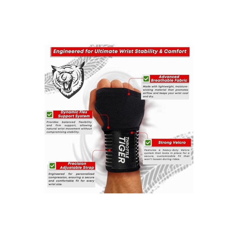 Motorcycle Wrist Support, Adjustable Comfort for All Bikers, Reduces Wrist