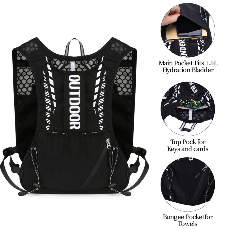 DOINEUFL Adjustable Running Vest Running Backpacks Functional 5L Hydration Pack