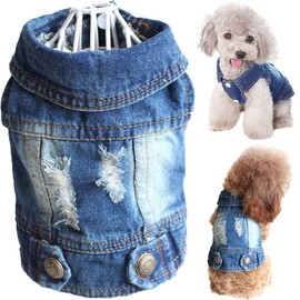 Strangefly Dog Jean Jacket, Blue Puppy Denim Clothes, Lapel Vests Vintage Pet Coat Apparel, Cool Classic Cowboy Dog Shirts Outfits Costume for Small Medium Boy Girl Baby Doggy and Cats (XS, Blue)