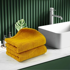 Jacquotha Wavy Striped Cotton Hand Towels, Set of 2, Dry Your Hand Instantly, 13x29 Inches, Mustard, Fall Kitchen Bathroom Towel