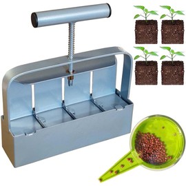 Handheld Soil Blocker Tool Kit – 4 Cell 2 Inch Heavy Duty Seed Starter Soil Block Maker (Galvanized Steel, Ergonomic Design)