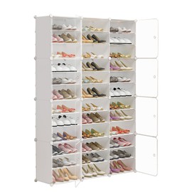 DONNGYZ Portable Shoe Rack Organizer 72 Pair, Enclosed DIY Shoe Storage, White Plastic Closet Shoe Organizer with Transparent Door, Shoe Organizer, Expandable for High Heels, Boots