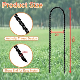 Crastilior 12" Pack of 4 Trampoline Stakes Anchors High Wind Ground Anchors Heavy Duty Ground Stakes U Shape Black Spray Coating Steel Trampoline Accessories (Black)