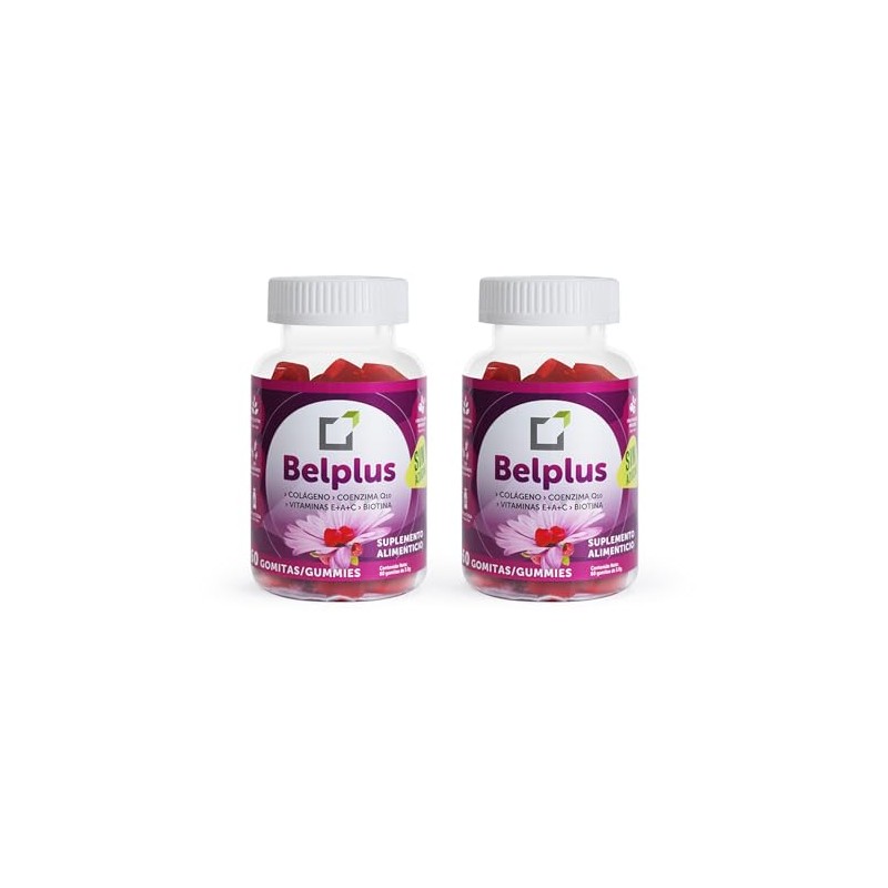 Belplus | Colágeno+Coenzima Q10+Biotina | 60 gomitas sin azúcar, pack