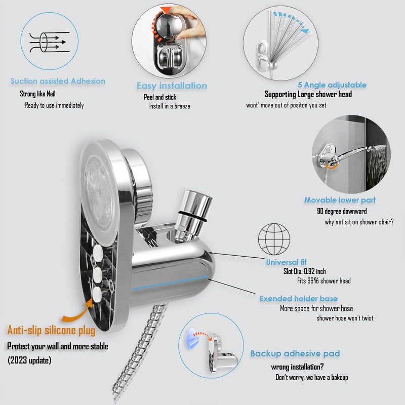 Handheld Shower Head Holder - 5 Positions Adjustable + 90°