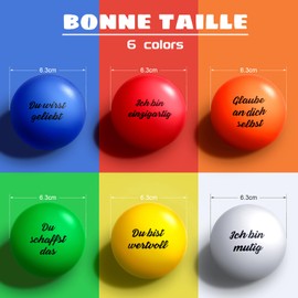 Pack of 6 Stress Balls Adults with Inspirational Words 6.3 cm Motivational Anti-Stress Ball Motivation Crushing Ball Stress Relief Anger Ball for Advent Calendar Party Bag Gift, 6 Colours