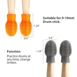 Frienda 8 Pieces Drum Stick Silent Tip Drum Quiet Sticks Mute Dampener Accessory Rubber Practice Percussion Tips Replacement Practice Tips(Orange and Grey)