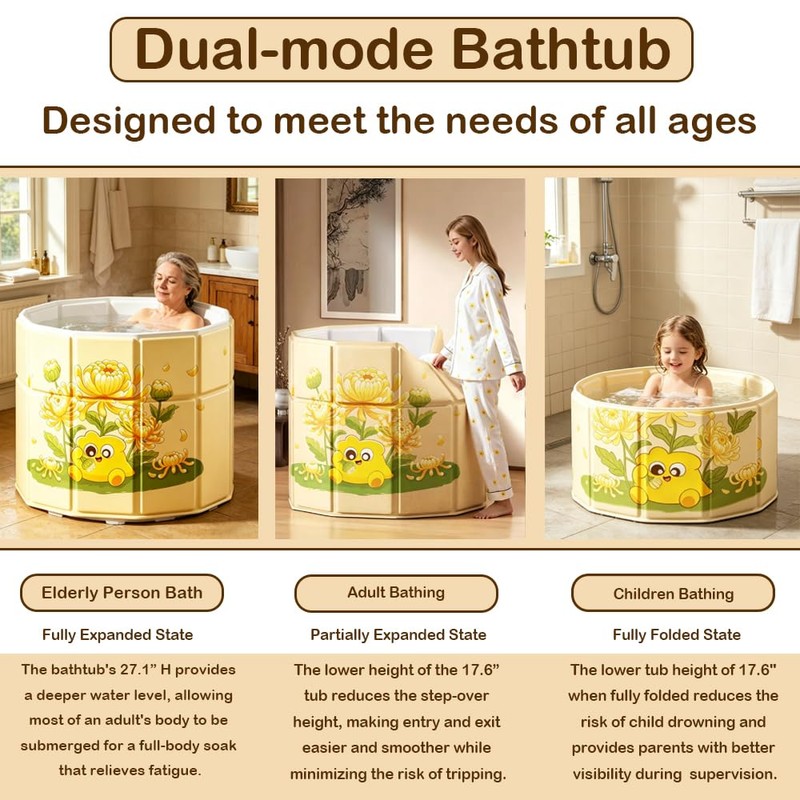 Genrenyen Portable Step-In Round Bathtub for Adults No Installation 31.5"L