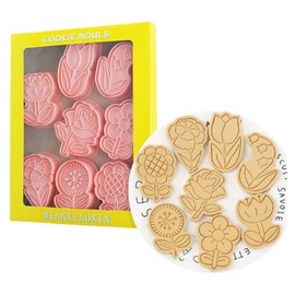 Flower Cookie Cutters,8pcs Plastic Sunflower Cookies Stamps,Tulip Biscuit Mould Press,Rose Cookie Mould Set, Baking Kitchen Tools (Flower)