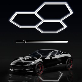 MODERN Hexagon LED Garage Light, 3 Level Dimming 105W 12600LM 65000K Daylight White LED Car Garage Light, 3 Hexagonal Grids for Garage, Shopping Mall, Workshop and Car Detailing etc. …