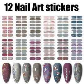 WOKOTO 12 Sheets Glitter Gradient Nail Polish Stickers for Women Nail Art Gel Polish Strips for Nails Polish Strips Gel Nail Stickers Full Nail Wraps