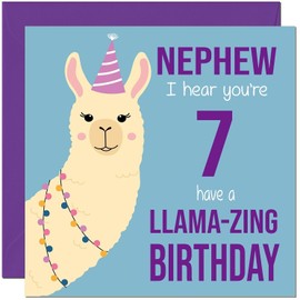 7th Nephew Llama Birthday Card - Llamazing - Funny Llama Nephews Birthday Card for 7 Year old Kids seven, seventh