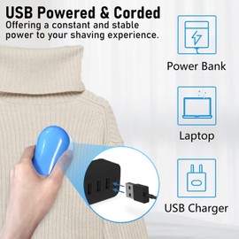 Fabric Shaver Lint Remover, AW union USB Powered Lint Shaver Efficiently Remove Lints from Fabrics, Clothes, Upholstery - 70" Cord - 1 Replacement Blade - Blue